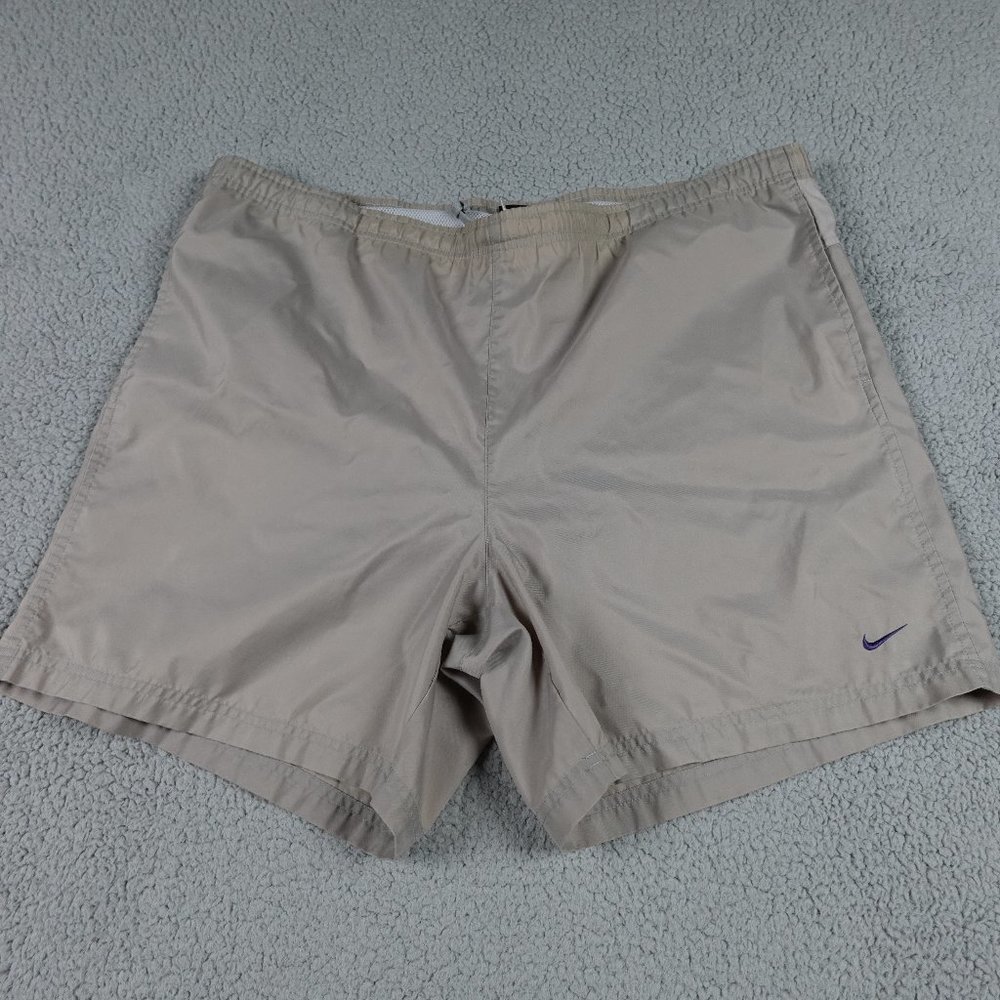 NIKE Board Shorts Mens 2 Extra Large XXL Swim Trunks Beige Lined Pull On Pockets